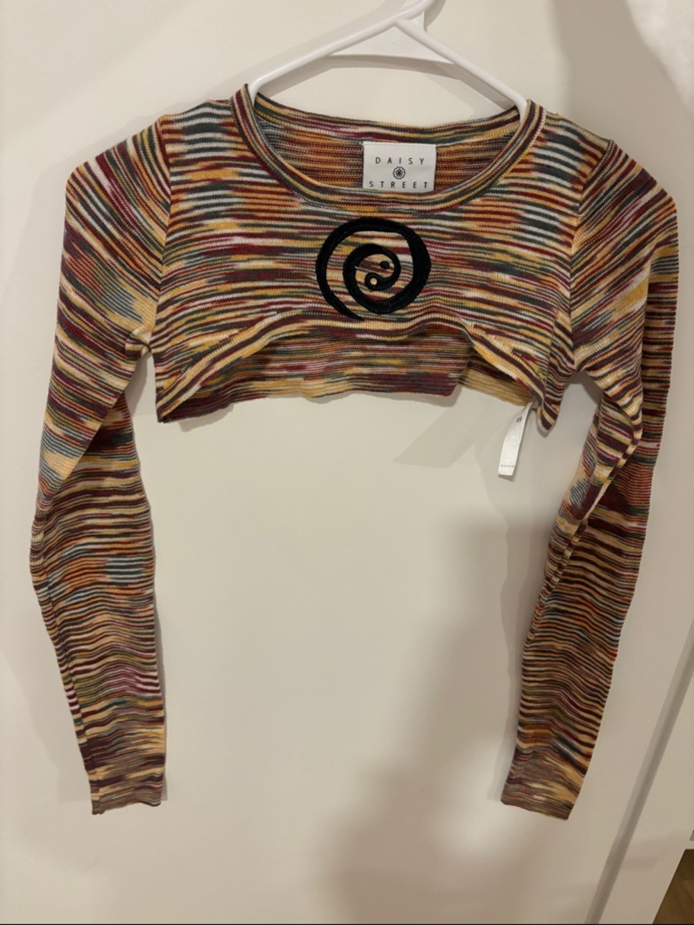 Multicolor Striped Cropped Long-Sleeve Top